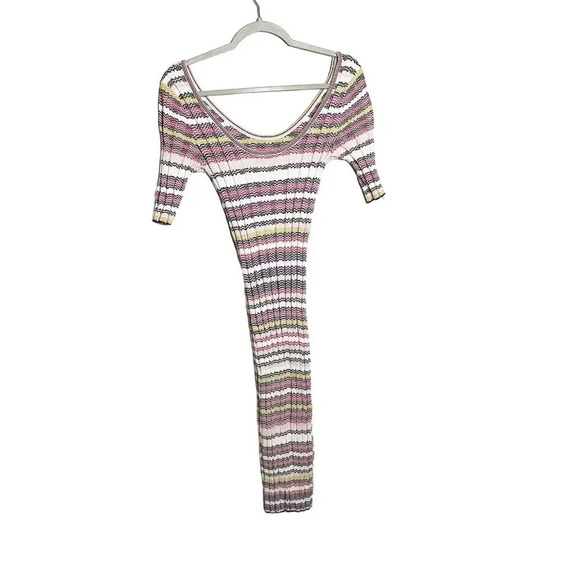 Rebecca Minkoff Multi Stripes Midi Dress Scoop Rib Knit Neck Size Medium - Picture 4 of 8